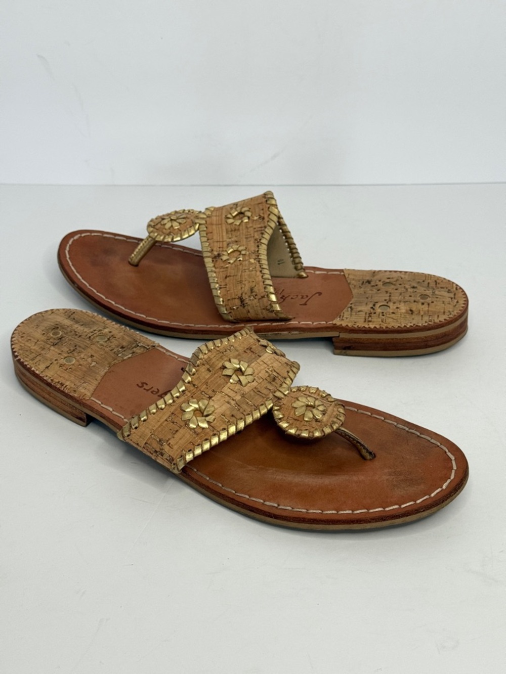 Jack Rogers Original Natural Cork & Gold Thong Sandals Size 10